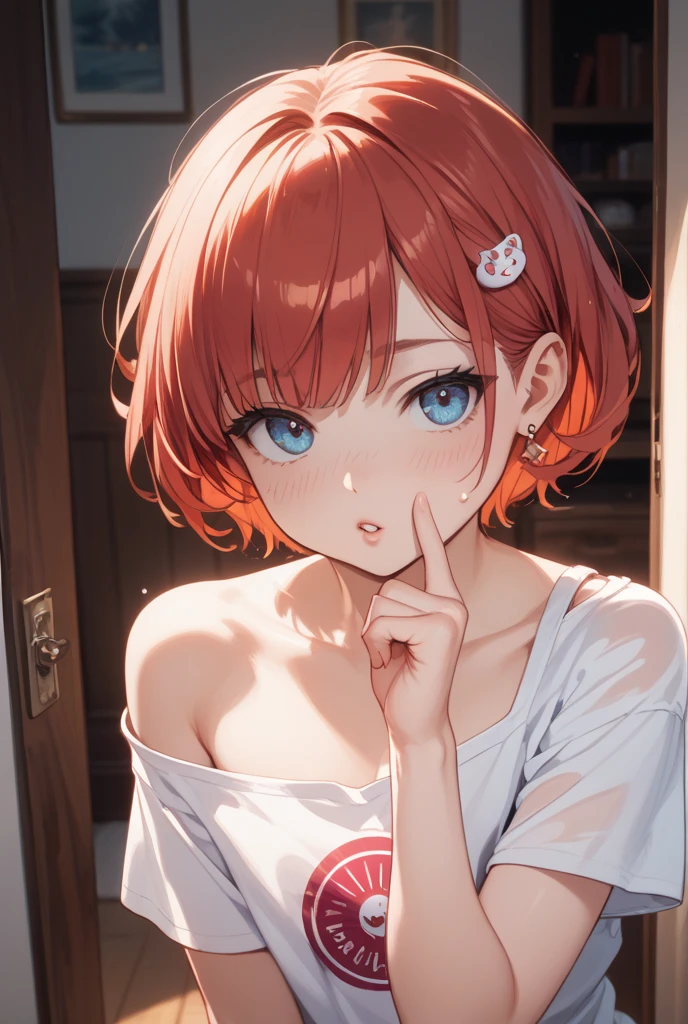 1girl,solo,anime,bowl cut,shirt_removed,dynamic_angle,<lora:smeared lipstick_XL_bx-v1.02:1>,smeared lipstick,
masterpiece,best quality,absurdres,mamyouda,