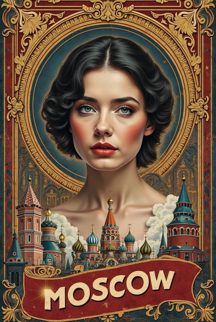Soviet girl on propaganda poster. Naked, missionary pose. Cum on stomach. Saved pussy. Blue eyes. Brown hair.