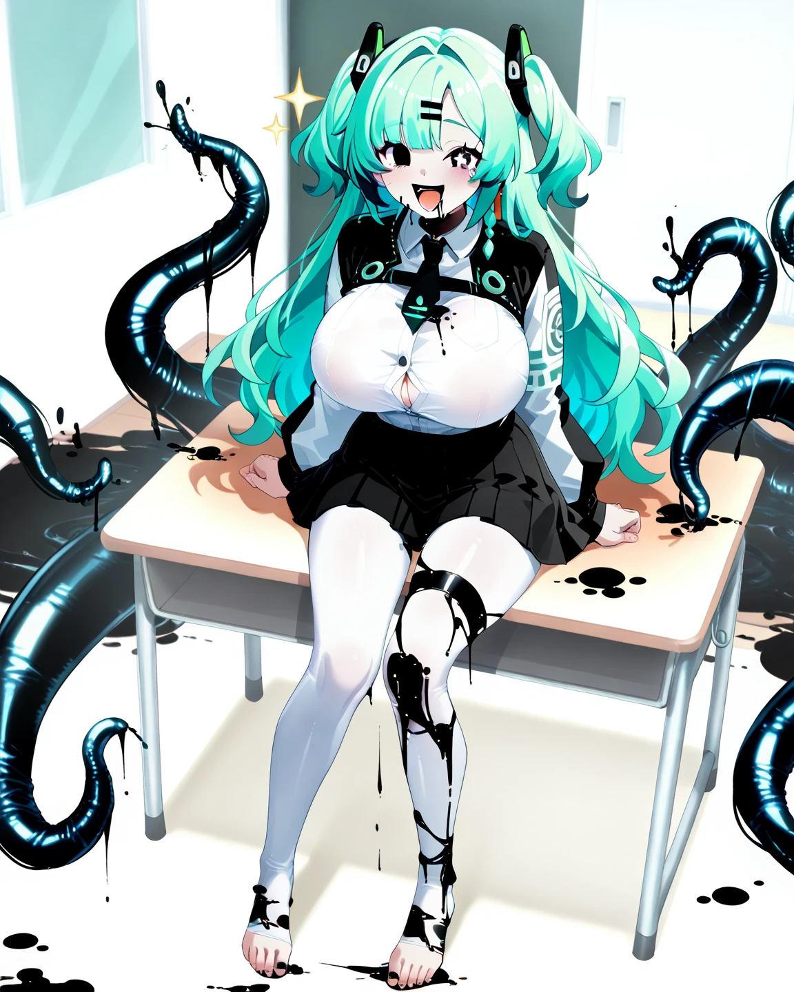 One Woman、Braided twin tails、Huge breasts、（Huge breasts：1.8)、Glasses、blue eyes、Green Hair，T-back pants,String Panties,Pubic hair sticking out，Pubic hair sticking out，Nipples are erect,The nipples are erect，Tentacles ，Tentacle Sex　tentacle sex,Tentacles under clothes　tentacles under clothes,crane　vines，2-hole penetration　double penetration,Tentacle Suit　tentacle clothes
