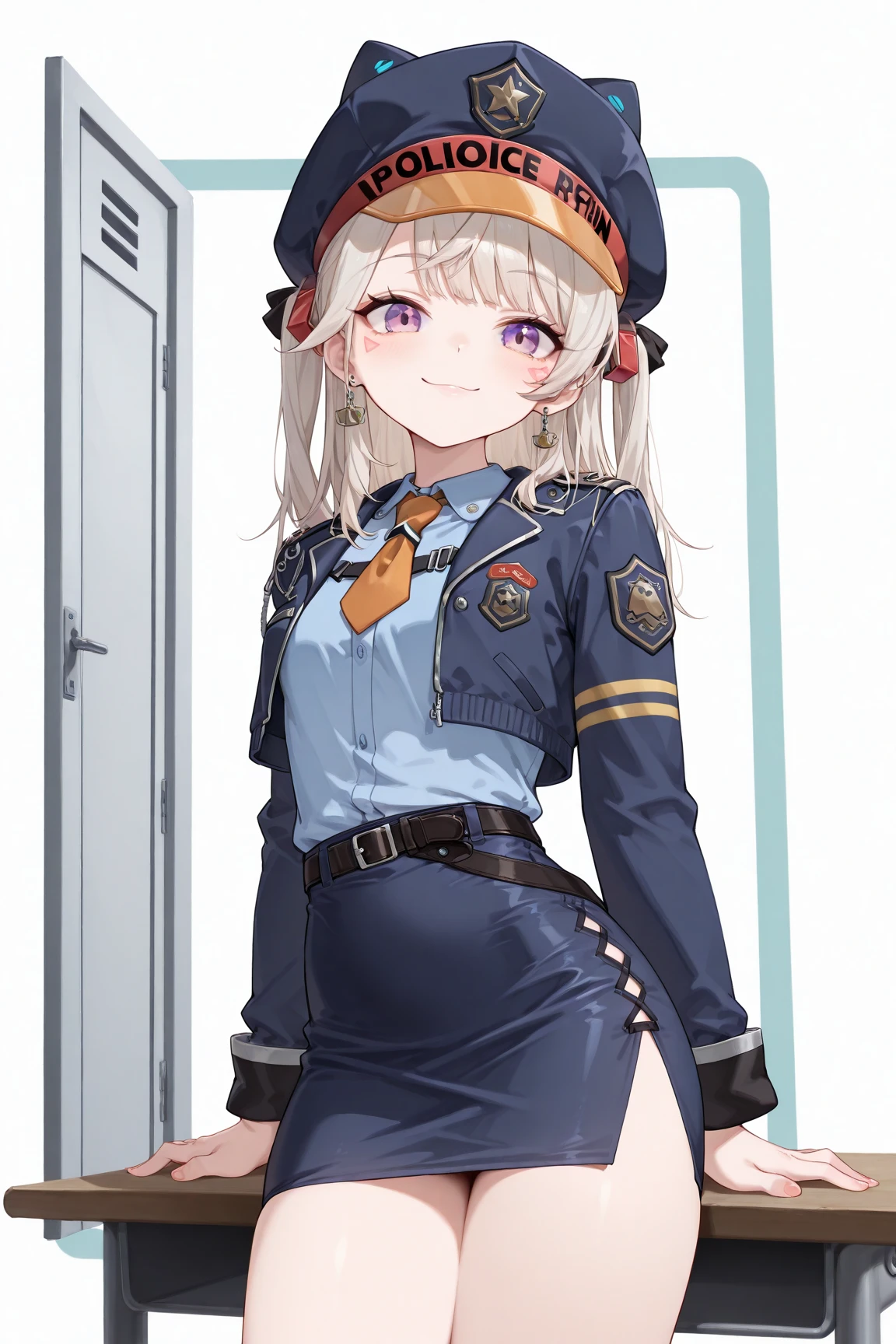 (masterpiece, best quality), 1girl, <lora:hakase:1> hakase, school hat, kindergarten uniform, jacket, pleated skirt, knee highs, white legwear, mary janes