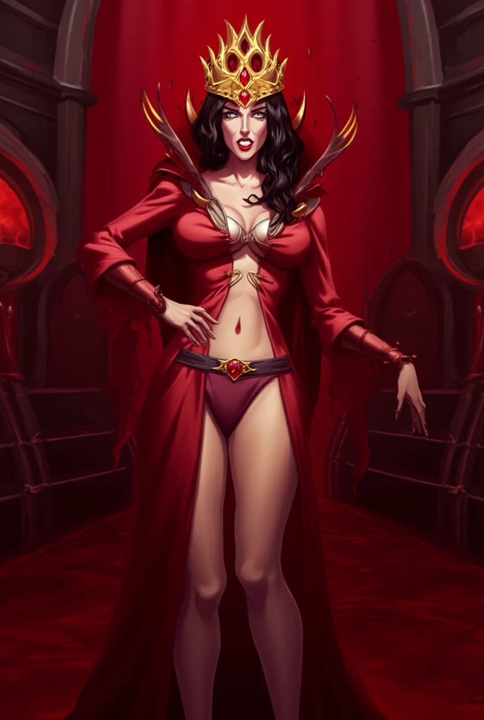 sorceress. sexy red robe, black panties, black hair