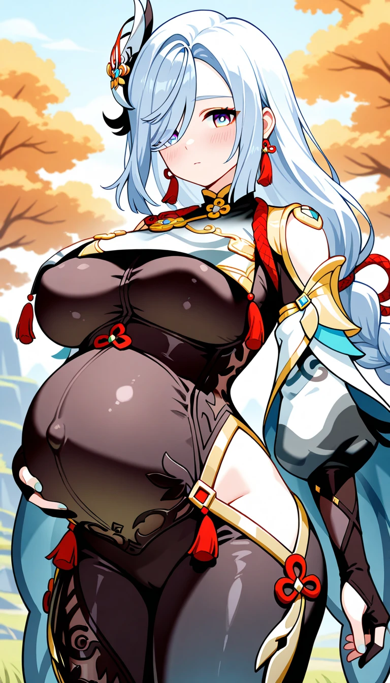 (masterpiece, sidelighting, finely detailed beautiful eyes: 1.2), masterpieceportrait, 3d face, lustrous skin,ik1, lumps in the belly, gurgle belly, gurgling belly, undulation in the belly, (undulation in the belly:1.2), hands in belly, 1girl, ((mamakosomakj, gloves, dress, cleavage,  shoulders, closed mouth, standing, white dress, armor, corset, detached collar, gauntlets,mature female,large breasts)),(()),smile,close up,outdoor,((castle)), vore, big belly, large belly, vore belly, (vore belly:1.6), (large belly:1.4), good belly,