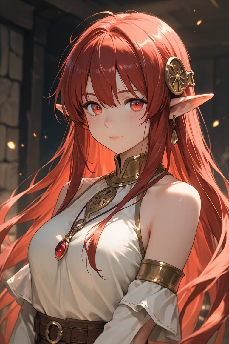 A mature female, yellow eyes,elf ears, naughty smile, closed mouth, red hair, (best quality,4k,8k,highres,masterpiece:1.2),ultra-detailed,(realistic,photorealistic,photo-realistic:1.37),HDR,UHD,studio lighting,ultra-fine painting,sharp focus,physically-based rendering,extreme detail description,professional,vivid colors,bokeh,((full shot ,full body))
