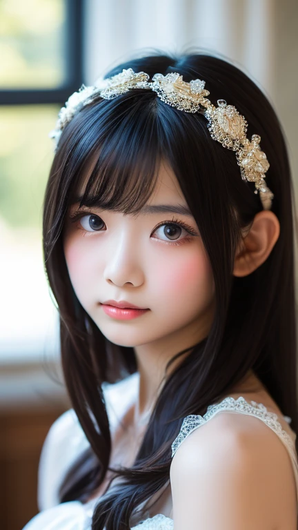 ((software: 1.4)), (software,彼女は白い刺繍の入った長いスカートをyesている, Red blouse with lace, A white apron is tied around her waist, Blue socks, Brown leather shoes.She has a blue scarf wrapped around her head. yes, Her accessories include necklaces., Earrings, bracelet. 1 person)), Ultra-high resolution, (Realistic: 1.4), RAW Photos, Highest quality, (PhotoRealistic Stick), concentrated, Soft Light, ((15 years old)), ((Japanese)), (( (Young Face))), (surface), (Depth of written boundary), masterpiece, (Realistic), woman, bangs, ((1 person))