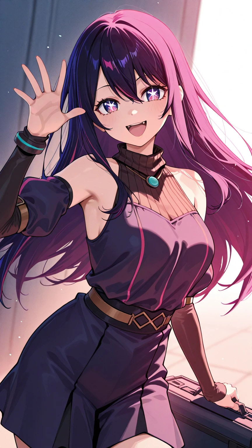 score_9, score_8_up, score_7_up, score_6_up, score_5_up, score_4_up, source_anime, 1girl,lora:raidenshogun1-000009:1>, raidenshogundef, upper body, smile, blush, hairpins, purple hair, long hair, brown eyes, w-w-chain, shackles, raise arms, black dress, red thighhigh boots, heels, day, dungeon, best quality, best res, 4K UHD,
 