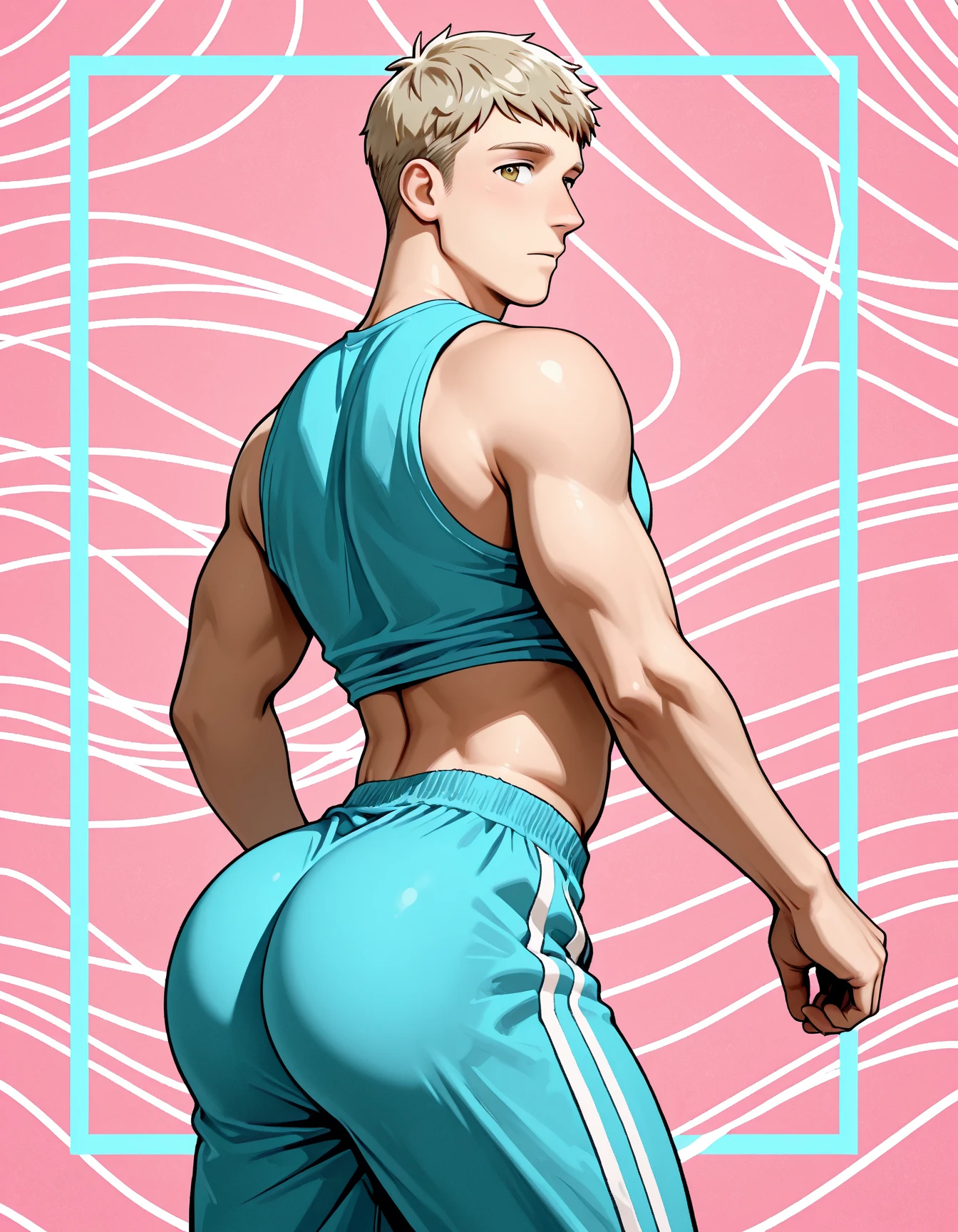 watercolor, Peter Pan examines the buttocks of a 21-year-old Justin Bieber boy, in thong panties 2 sizes smaller wearing tight sweatpants with a protruding convex codpiece. Muscular, with round, firm, perfect buttocks, Aesthetic, erotic, beautiful, in the style of Caravaggio
