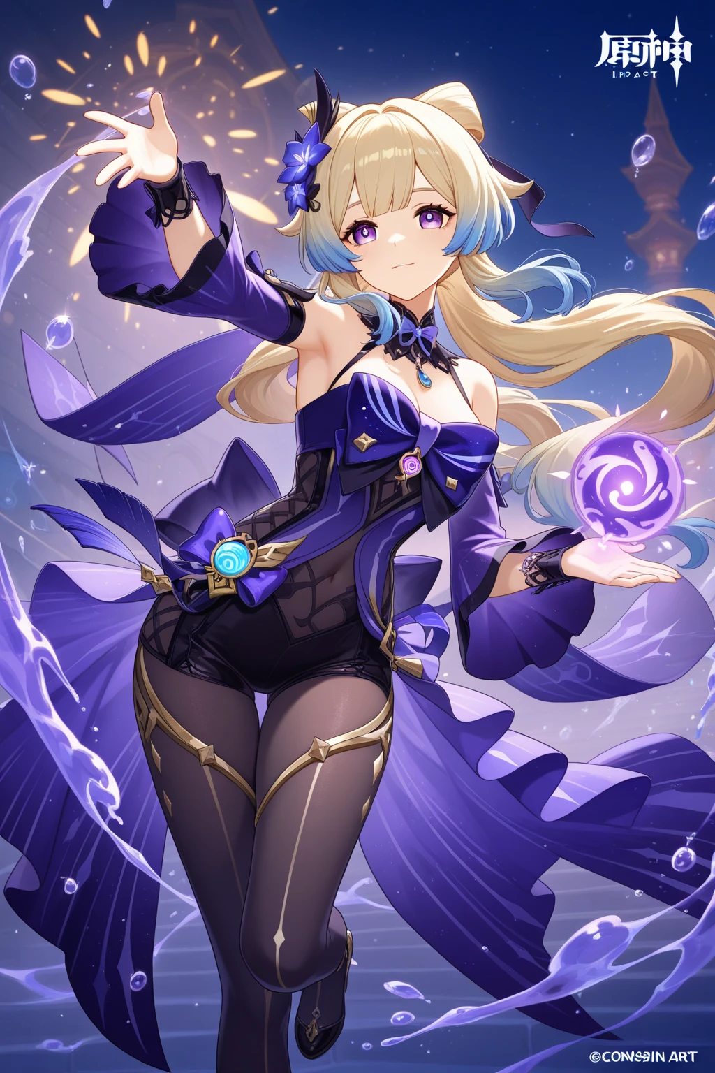 score_9,score_8_up,score_7_up,<lora:genshin_pony_v2:1>,1girl,fischl_\(genshin_impact\),solo,full_body,on_back,eyepatch,breasts,official_alternate_costume,frills,high_heels,ring,highres,absurdres,white_thighhighs,no_shoes,bare_shoulders,fischl_\(ein_immernachtstraum\)_\(genshin_impact\),detached_sleeves,long_sleeves,white_pantyhose,water,partially_submerged,purple_dress,chinese_commentary,wet,tiara,ejieaa,hair_over_one_eye,dated,open_mouth,looking_at_viewer,single_shoe,