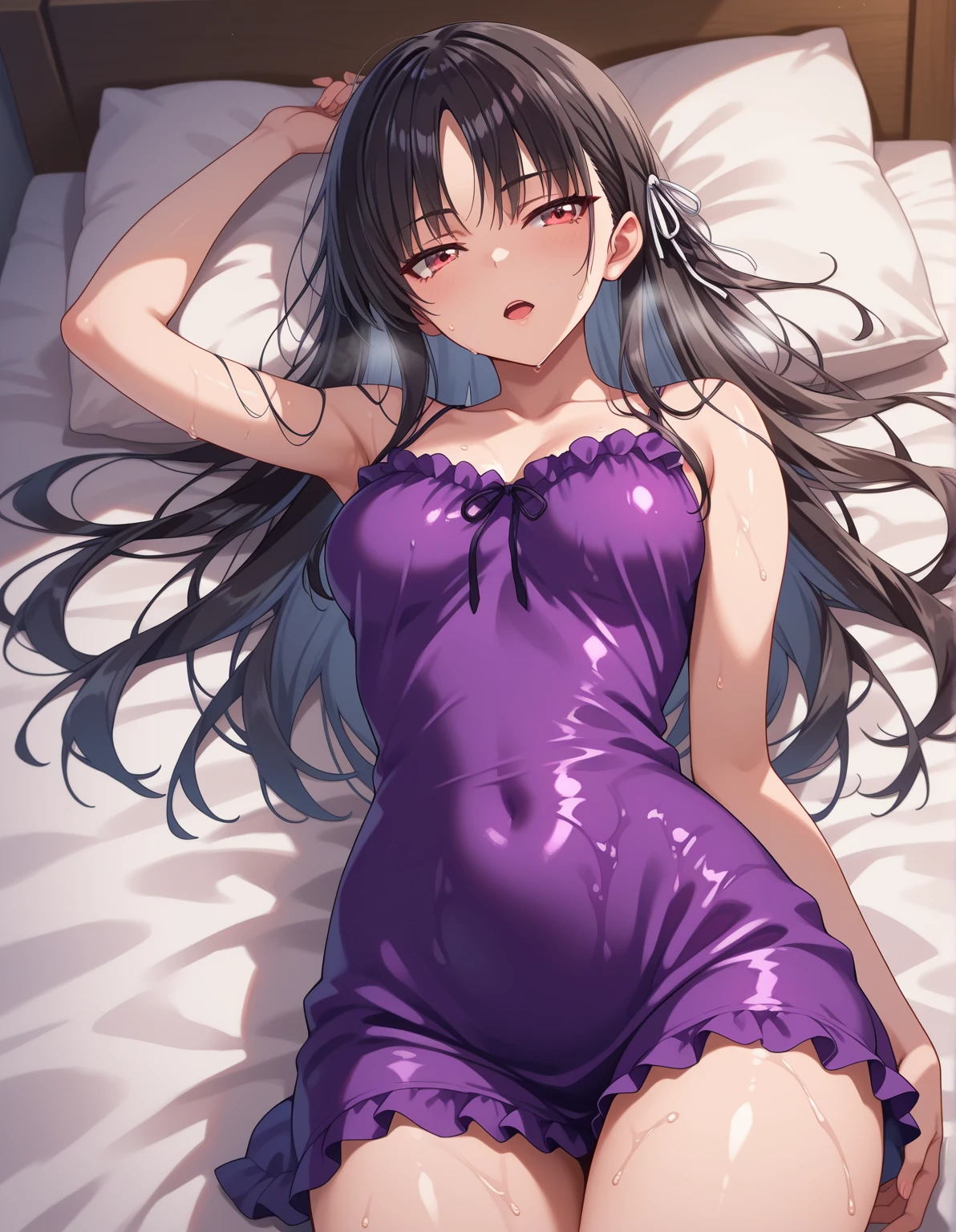 ((bestquality)), ((masterpiece)), (Detailed), perfect face,The most beautiful and cute Thai girl,Very long hair, lavender purple.,Sleeping naked,christmas festival,white snow