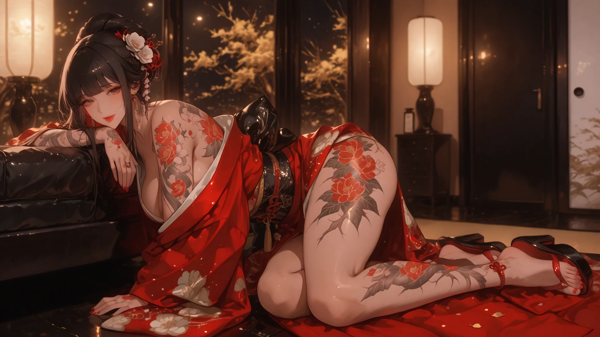 8K shooting, ((Japanese Mature)), ((70 years old:1.4)), ((old woman:1.3)), Japanese Mature Wife, Aged body, Browsing Caution, One Woman, ((Full nudity)), Garter Stockings, Low Ponytail, Gray Hair, ((Frame glasses)), ((Red lipstick)), Old Japanese-style room at night, Back view on all fours, Anal, バイブをAnalに挿入, turn around, Sensual World