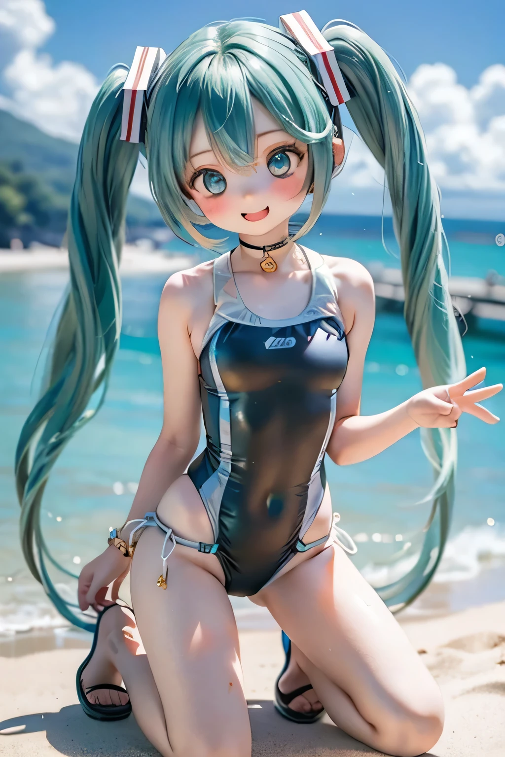 Indoor swimming pool on the 180th floor of the gate of Shanghai Tower,Sports Center,There were five little girls wearing openwork translucent stockings,Pouting and smiling,is shy,Pout,Pink, gold, White, Blue, Five colors, Two-tailed hair and cyan eyes,Anime little girl in servant costume