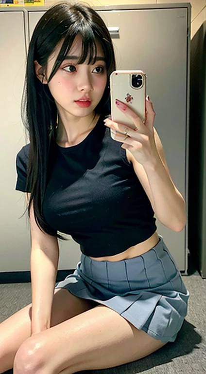Anime woman standing with laptop 
