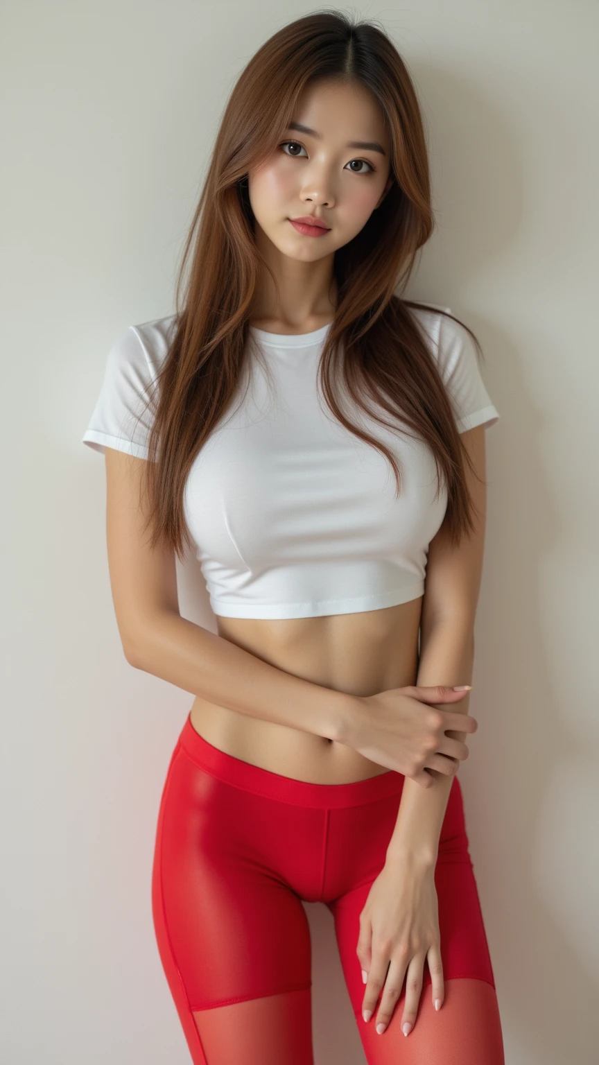 a beautiful girl,very beautiful modest,long red hair,glowing sparks on her hair ,a beautiful girl in a white mini skirt with cilia of red hearts,a short skirt of a girl with white cilia of hearts, she is in a blue-white cyber room, and in the cyber room there is a blue Lamborghini,the girl was hunting for soot machines, soft gentle light,high skin detail,high quality 32K,ultra HD 8K