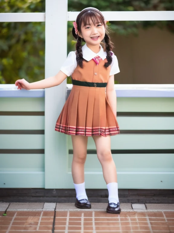 A little European girl，Small skirt，tmasterpiece，8K，primitive,professional photoshooting，depth of fields，farms，play，randome pose，Fujifilm style