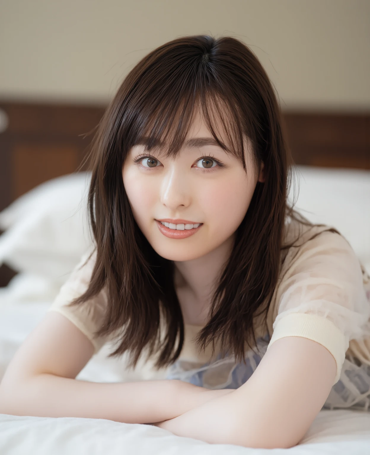 best quality, ultra high res, (photorealistic:1.4), <lora:mayu-000015:0.7>, blunt bangs, light smile, dress shirt,