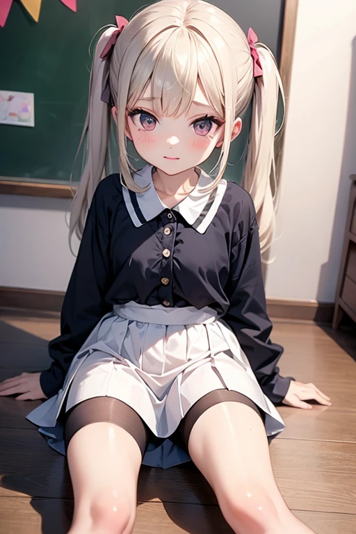 masterpiece, best quality, 1girl, little_smile, solo, blonde_hair, twintails, school_uniform, indoors, sitting, windows, table, <lora:leo-6:1>