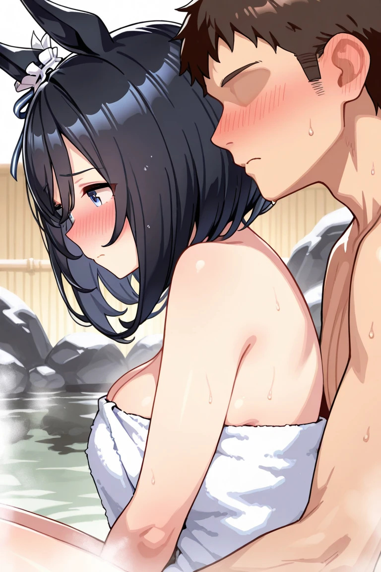 Highest quality,masterpiece,Bathroom,Memories of the school trip,,Black Hair,Smiling and teasing the boys,Completely naked,Simple,penis