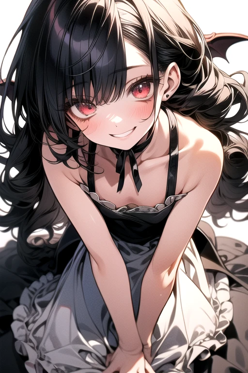 side view,eye-level shot,face focus,open mouth,tongue out,cum on tongue,lick,(1girl,Beautiful 16 year old girl),((Slender,Small breasts,Baby Face,Small face,)),looking at viewer,Black Hair,bangs,two side up,Gray Eyes,Drooping eyes,slit pupils,narrow eyes,collarbone,black t-shirt,off-shoulder look,Black and red checkered short skirt,Beautiful and detailed anime art,Mischievous smile,Dimly lit room,Simple Background,Gray background,Low lighting