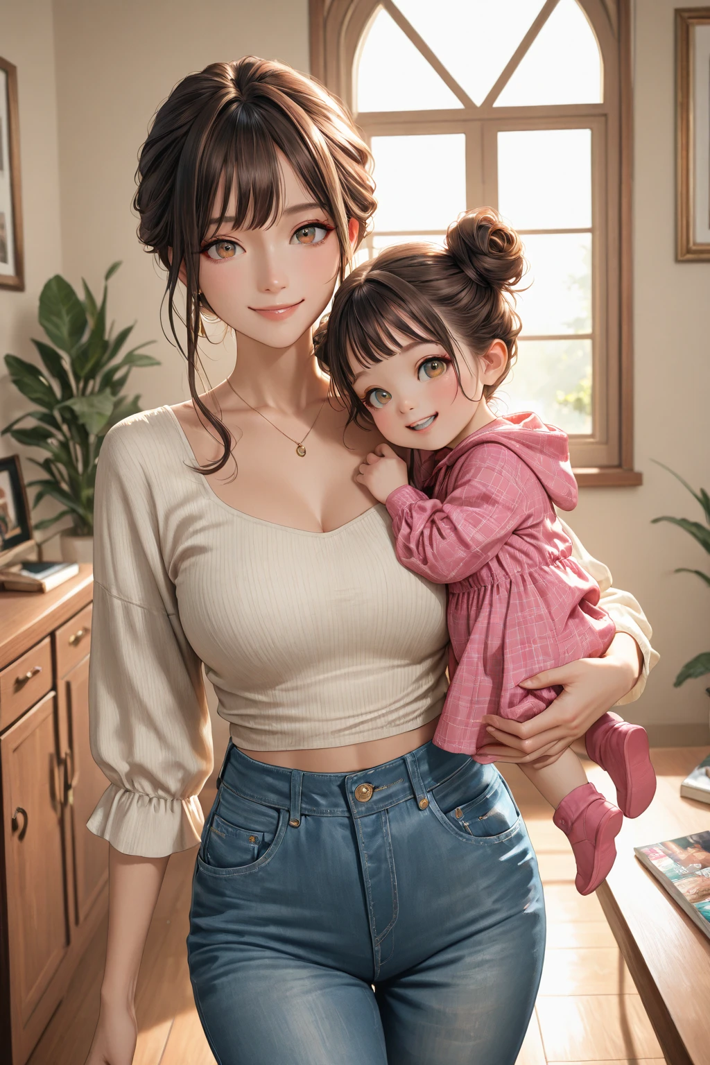 Family life and kinship ties, realistic image, lights, lighting, high details, 8k, high-quality:: dof, --ar 2:1