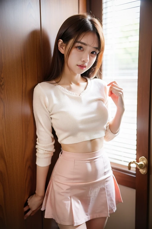 ultra realistic 8k CG, perfect faces, Impeccable, clean, masterpiece, professional work of art, famous work of art, perfect faces, beautifull face, beautidful eyes, ((perfect female body)), Solo, (Immersive atmosphere, chiaroscuro: 1.5, bright light: 1.2, Luminous lighting)
,,(blushful:0.5),seductive facial expression,Extremely detailed_eyes,thick-thighs,large full breasts,
beautifully detailed background, depth of fields, Photorealistic: 1.3, long shots, 1girll, sweatshirt, Pleated skirt, school uniformss, Sitting down, s whole body,
(ambient light:1.3),(Cinematic composition:1.3),(neon lit:0.1),(HDR:0.1),accent lighting, white pantyhose, Panty boy,