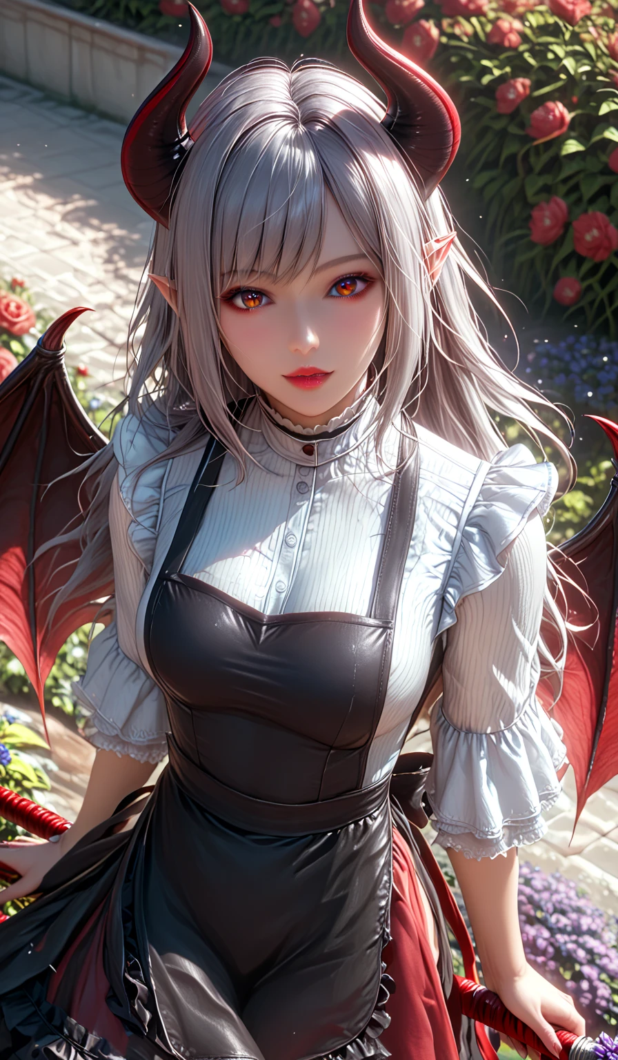 (Highest quality,Very detailed,High resolution:1.2),One Girl,Gray Hair,The most beautiful girl in human history,((1 photo from the front))、暗い red eyes (暗いred eyes:1.1),さみし気なaura(aura:1.1),(mysterious,Ghostly:1.1) atmosphere,Looks like half a demon,(Demonic traits,Demonic traits),(Elaborate,wonderful) Earrings,Small Ass,Long and beautiful legs、Semi-long hair up to the shoulders, ((Upper Body Shot)),Medium sized big breasts、Clear Eyes、((Are standing))、My cheeks are a little red,((ribbon、shirt、Long skirt for uniform))、((Huge bat-like wings growing from his shoulders)),((A big full moon shines in the dark night sky))