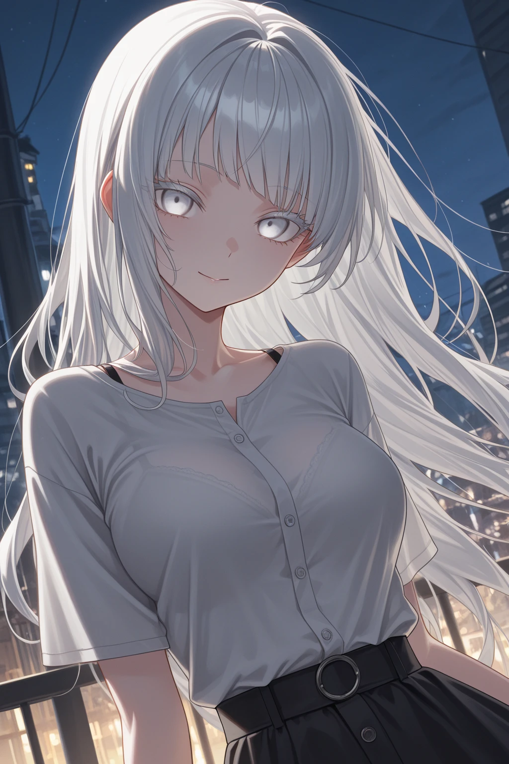 hanekawatsubasa, <lora:tsubasahanekawa-lora-nochekaiser:1>,
hanekawa tsubasa, long hair, animal ears, cleavage, (yellow eyes:1.2), white hair, fang, cat ears, cat girl, slit pupils,
BREAK pajamas,
BREAK outdoors, night, sky, moon,
BREAK looking at viewer, (cowboy shot:1.5),
BREAK <lyco:GoodHands-beta2:1>, (masterpiece:1.2), best quality, high resolution, unity 8k wallpaper, (illustration:0.8), (beautiful detailed eyes:1.6), extremely detailed face, perfect lighting, extremely detailed CG, (perfect hands, perfect anatomy),