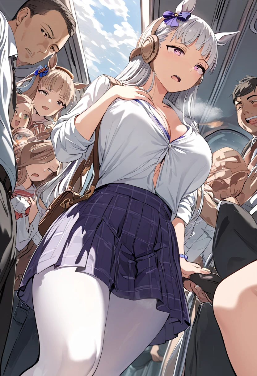 highest quality、High resolution、detailed background、beautiful and detailed face、beautiful and smooth skin、skin texture、professional lighting、Beautiful teenage girl、(巨大なchest:1.3)、No bra、chestの谷間を強調する、cute白いパンティー、

満員電車の中でmolestationされている、molestation、maleだらけの電車の中で, 複数のmale性'a hand is holding a girl'chestが複数のmale性'his hand is touching the girl'chest、複数のmale性'手がchestを掴んでいる、複数のmale性'彼女の手は彼女のchestを愛撫している、数人のmale性'a hand is holding a girl'butt、数人のmale性'his hand is touching the girl'butt複数のmale性'his hand is touching the girl'body of、数人のmale性'a hand is holding a girl'panties、数人のmale性'hands are pulling the girl'panties、数人のmale性'his hand is holding a girl'arm、male'his hand is touching the girl'chestの谷間、

cuteセーラー服、white sailor collar、plaid pleated mini skirt、cute編込みヘアスタイル、white knee high socks、white knee socks、
hands are tied、chestを強調する、emphasize the underboob、legs open、panty shot、cry over sexual expressions、Look at me with a crying expression、cute
