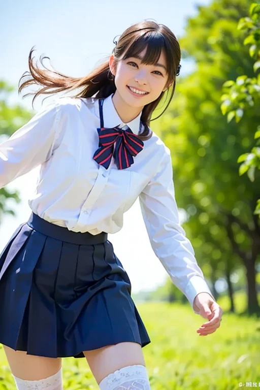Japanese Ido ,((cute ,Baby Face:1.2)),(8K, Raw photo, Ultra-detailed, highest quality:1.2), (Realistic, Photorealistic:1.4), Extremely detailed, 超A high resolution ,beautiful, ,Highly detailed face and eyes,Glowing Skin,(Professional Lighting,Soft Light, Sharp focus, Depth of written boundary、((Blonde))、 ( high school girl:1.3),(smile:1.3),uniform、mini skirt、raise your index finger、15-year-old girl、beautiful girl、whole body、Pleated skirt、Sailor suit、one person、(artificial human world18No. hairstyle),、White panties、String panties、Lace panties、Skirt lift
