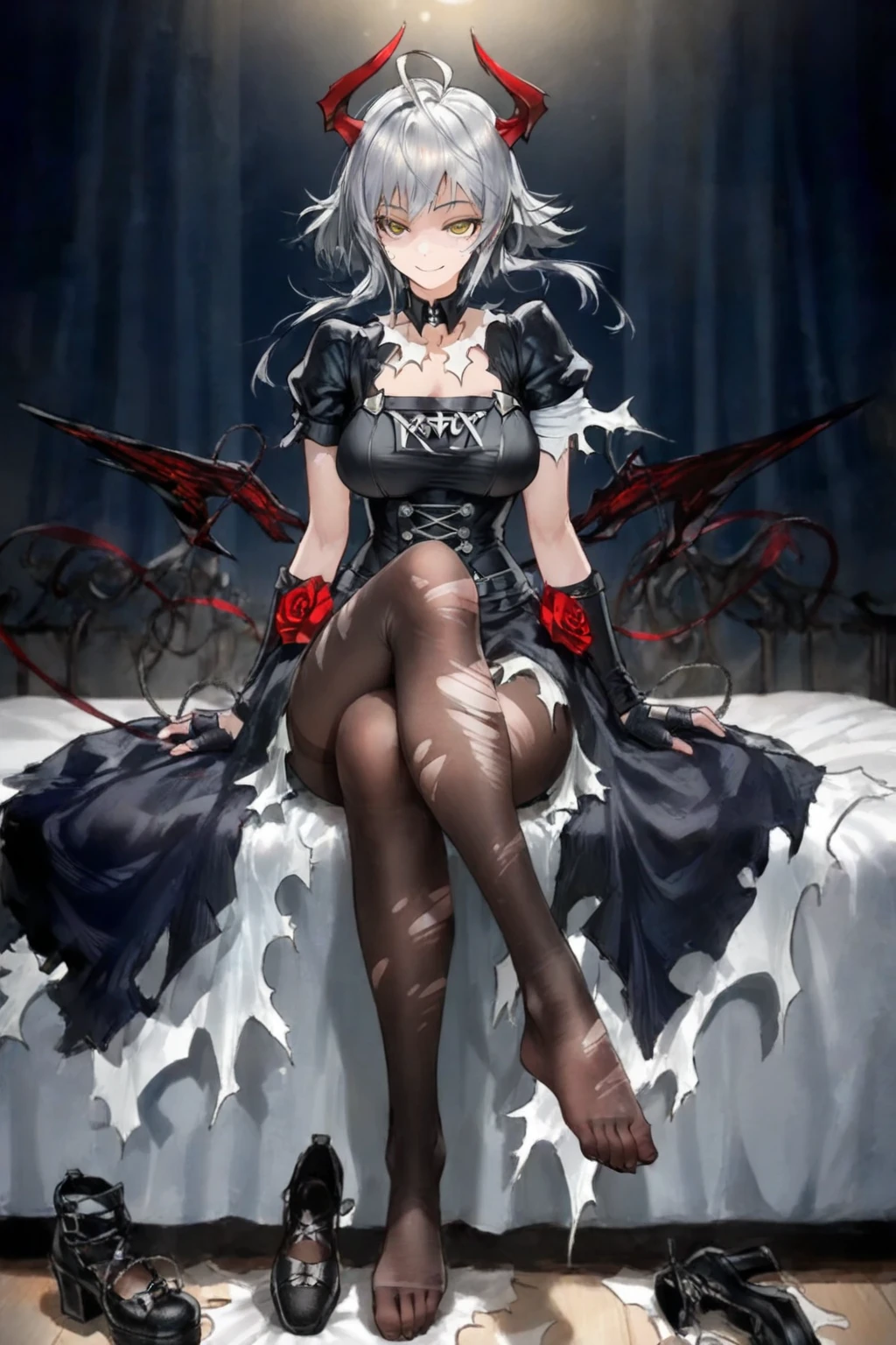 vampire woman, Victorian dress, absurdres, RAW photo, extremely delicate and beautiful, masterpiece, Best Quality, ultra high resolution, 32k, hyperrealistic, ultra-detailed, detailed description, pale skin, 20 years old, tearful mole, earring, short medium hair, wavy hair, full body shot,