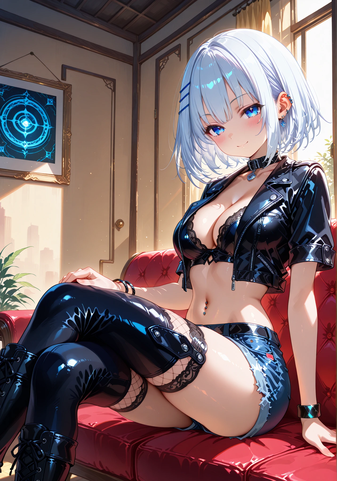 Silver Hair、Small breasts、A slave girl who loves her master、Wearing a collar and wearing slave clothes、Naked Suspenders、Wide suspenders completely hide nipples、Suspender Bra、Master&#39;s orders are absolute obedience、Serving your husband、Shy blush、Estrus、Fawning on the Master、Shy smile、（（（ＳＦＷ、sound、Highest quality、first-clasasterpiece、Normal body、8k、Detailed face、Ultra-precision、Normal hand、Normal finger、５Finger、Highest）））