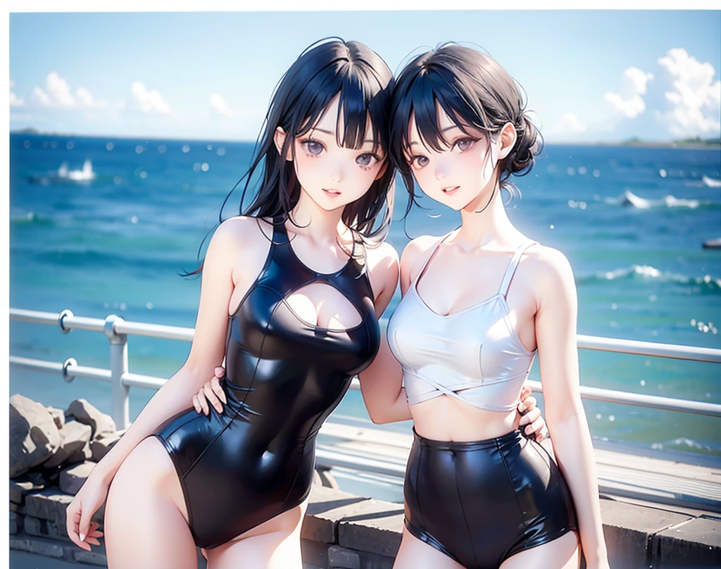 a picture、10yaers old、girl with、Beautiful and cute lace swimsuit、mare、realisitic、 --auto