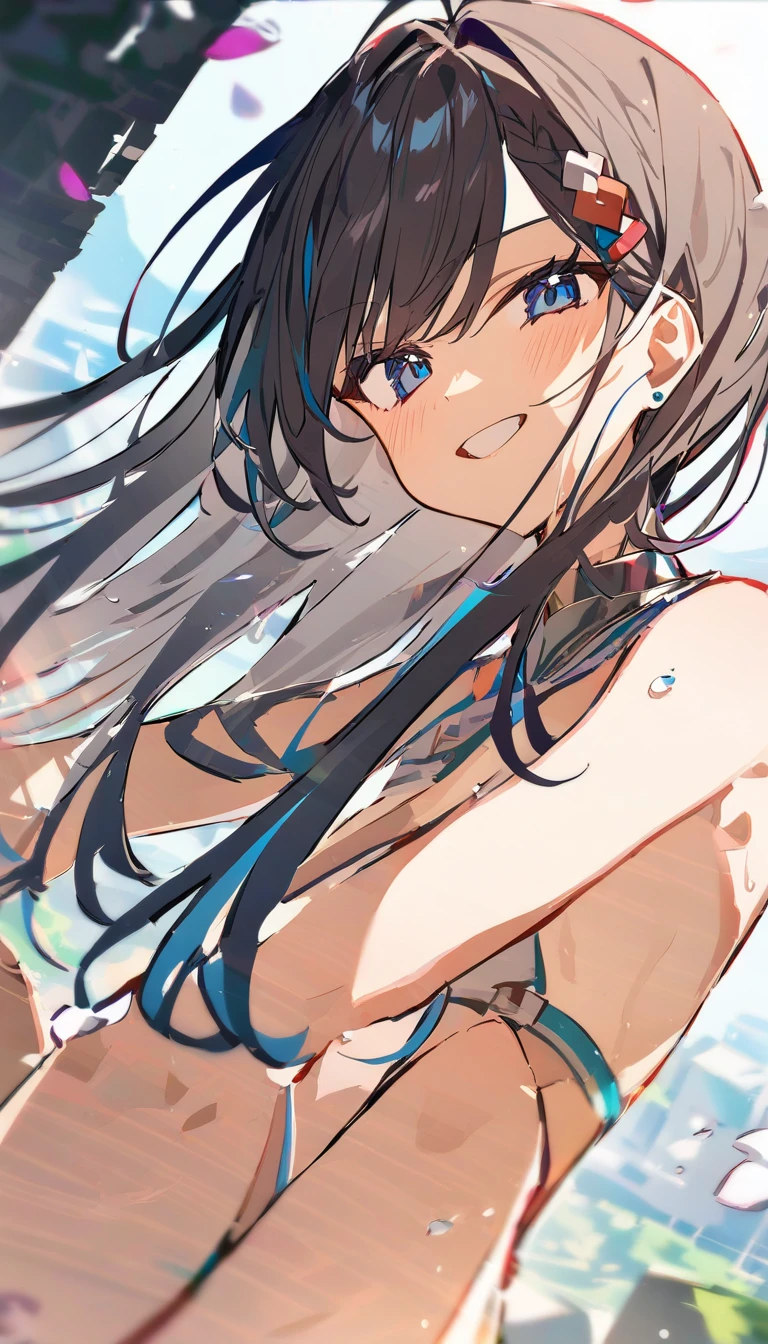 high quality, 最high quality, masterpiece, Absurd, Ichinosis King, Swimwear, One girl,  Long black hair、Oh 0
