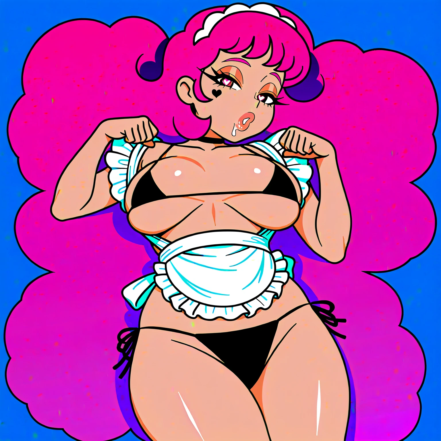 1clowngirl, single white skin girl,(((pale skin))),(((extremely complex pattern flower lace semi-transparent sheer micro maid gaterbelt lingerie small french maid ))),(((micro sexy complex pattern flower lace semi-transparent lascivious french maid lingerie))),(((SHOWING haired PUSSY))),araffe with pink hair and sexy sheer goth provocative lingerie horny posing like a porn actress in a hotel room very lascivious & sleazy atmosphere horny mode, This captivating masterpiece showcases a 21-year-old gothic beauty with long, multicolored hair and striking aqua eyes, exuding a provocative and lascivious vibe. Dressed in vintage, sheer goth lingerie, fishnets, a choker, and thigh strap, she embodies a mix of pastel goth, neo goth, and darkwave aesthetics, complete with a red clown nose. Against a graffiti-covered wall with paint splatters on her body, she stands in a sleazy hotel room, with 3-point lighting and a flash with a softbox, channeling an edgy clown persona. Despite the provocative elements, the image remains tasteful, focusing on artistic expression and contrasting gothic horror vibes with vibrant paint splatters. The final product is a highly detailed, stylized oil photo, masterfully created with HDR technology and 8k resolution. ,pastel goth
