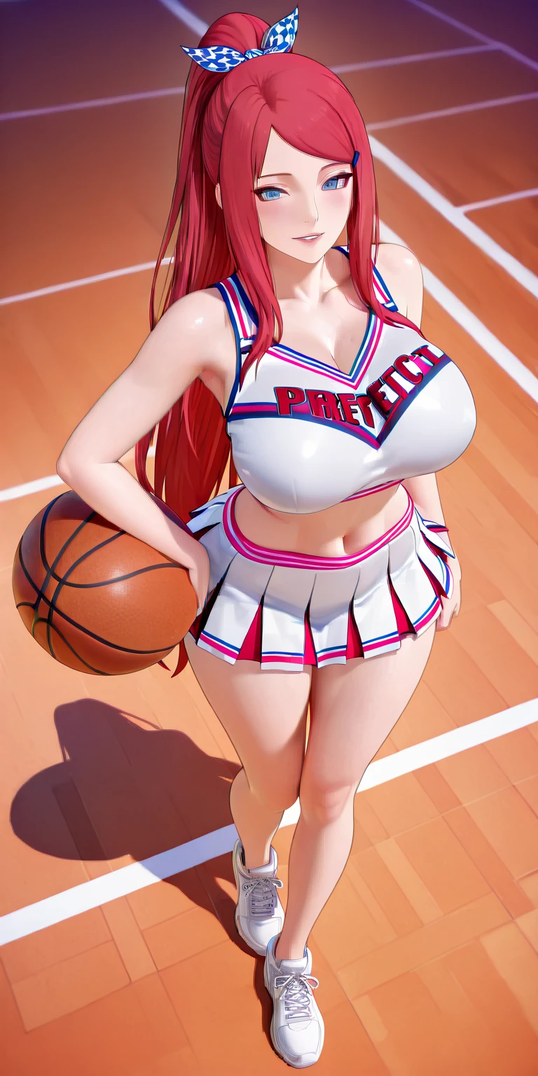 ((masterpiece, Best Quality, high resolution, Perfect Pixel, 8K))), 1 girl、full body seen、 ((Bangs、Red gorgeous hairs))、(( Beautiful eyelashes、Realistic eyes))、 ((Detailed face, Blushing:1.2))、((Smooth texture:0.75, Realistic texture:0.65, Photorealistic:1.1, Anime CG style))、Dynamic Angle、Perfect body、Women's Sports skirt、 standing、Background Basketball court、Basketball Jersey、Perfect realistic representation of face、(no-bra)、seducing face at viewer、beautiful portrait、very High quality、slim figure、ultra high definition、 ultra high quality、ultra high clarity、best quality)、wet thighs、insanely detailed dress、realistic representation of a face、curvy body、shoes、white skin、posing for a hot pic、best image quality、best clarity、 highest resolution、8k resolution、ultra high resolution、beautiful smile、beautiful eyelashes、beautiful face、raising hands up、gorgeous representation of a face、curvy body、perfect body、viewer seen from front、full body posture、erect through、glistening sweat、dynamic lightning、perfect body、dynamic lightning、 (innocent_big_eyes:1.0)、Bright_Front_face_Lighting、shiny skin、bokeh:1.2、(vibrant_color:1.2)、Full body shot、professional photograph、(Beautiful,large_Breasts:1.4)、 (beautiful_face:1.5)、(narrow_waist)