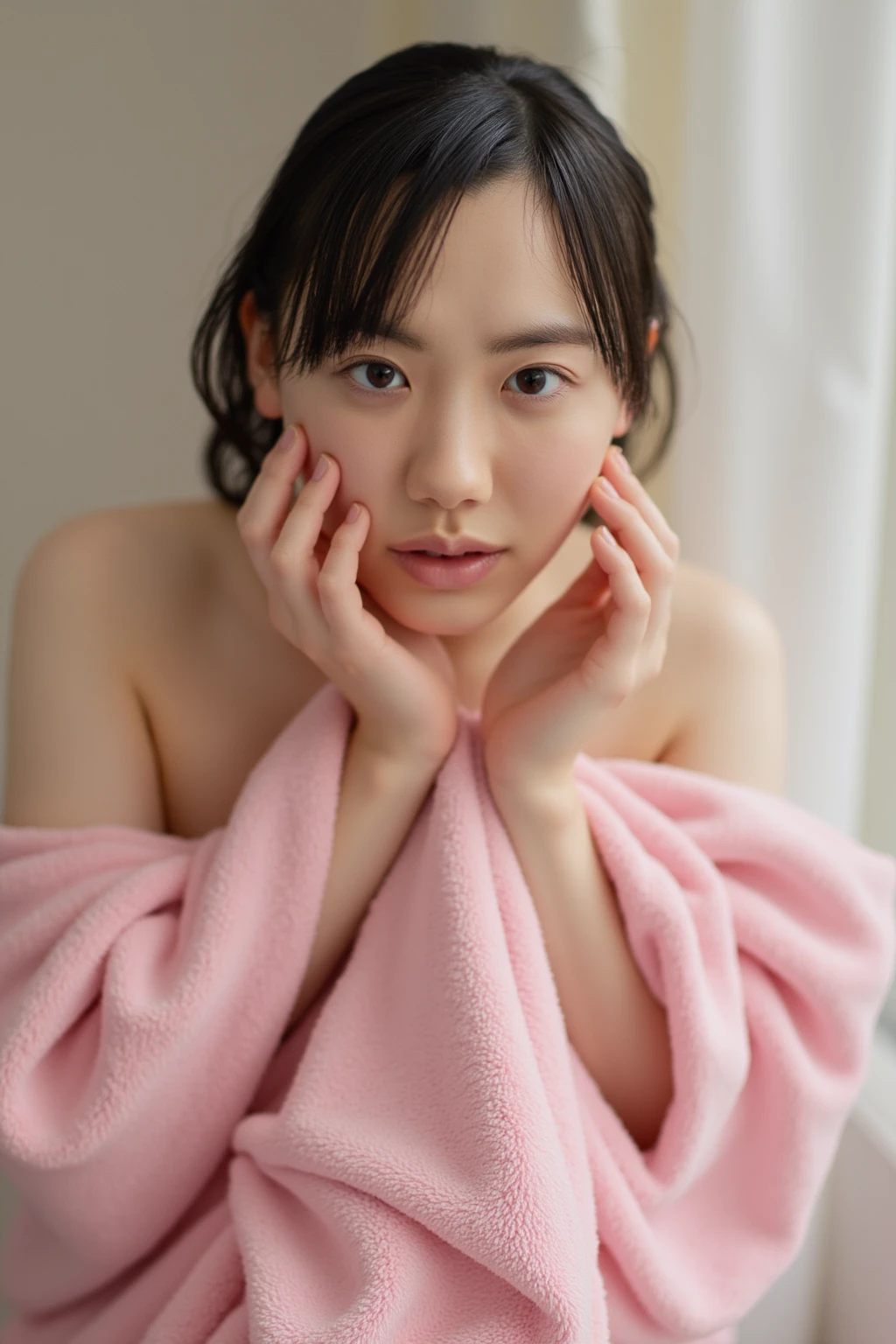 Sakura Endo naked、high resolution、8K、The background is a hotel bed、Sleeping on your back