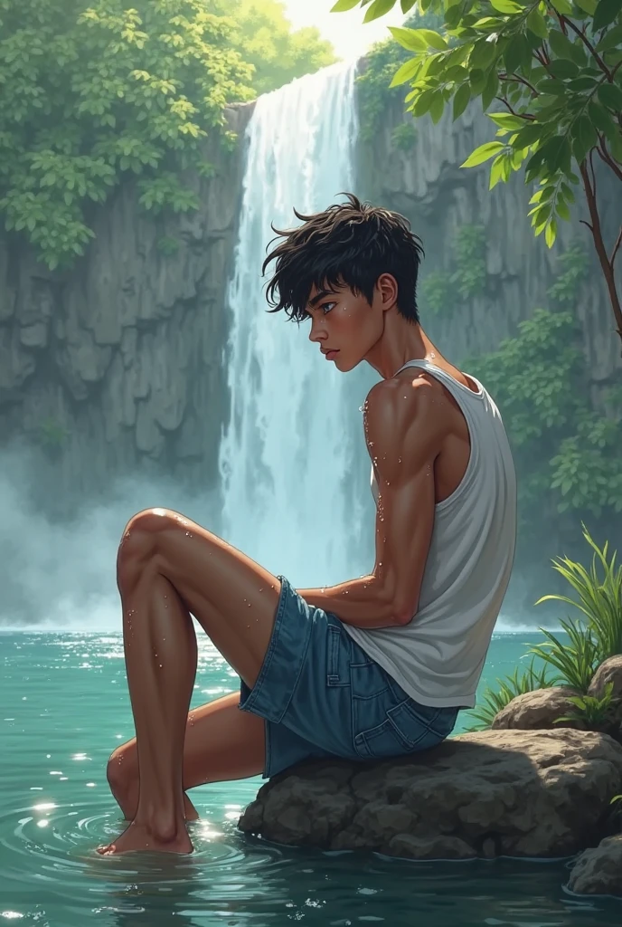 (absurdos, High resolution, ultra detallados), 1 hombre, guapo, alto, musculoso, 25 years old, cabello corto negro, ojos color gris, peinado juvenil, pose seductora varonil, The pond is full of colorful flowers, A man lying on his back comfortably on top of him, directamente desde arriba, (camisa blanca, vaqueros), mojado, colorido, artistic, profundidad de campo,8k, hiperreal, 50mm, Kodak Portra 400, photograph by Martin Schoeller, luz natural, piel natural, Textura real de la piel, Fetiche de los piesAn award-winning photographic portrait of a man, Cabello corto negro, fondo magestuoso, Piel decorada surrealista, masculino, cascada en el fondo, castillo, cuerpo completo en movimiento, cuerpo definido, cuerpo completo, Impresionante realista, soleado, RAW photograph, cuerpo definido,maximalismo, Renderizado de octanaje, irreal, 8k, profundidad de campo, Bokeh, ojos grises, Cara sin pelo, tinta negra, 8k, hiperreal, 50mm, Kodak Portra 400, photograph by Martin Schoeller, luz natural, piel natural, Textura real de la piel, Fetiche de los pies