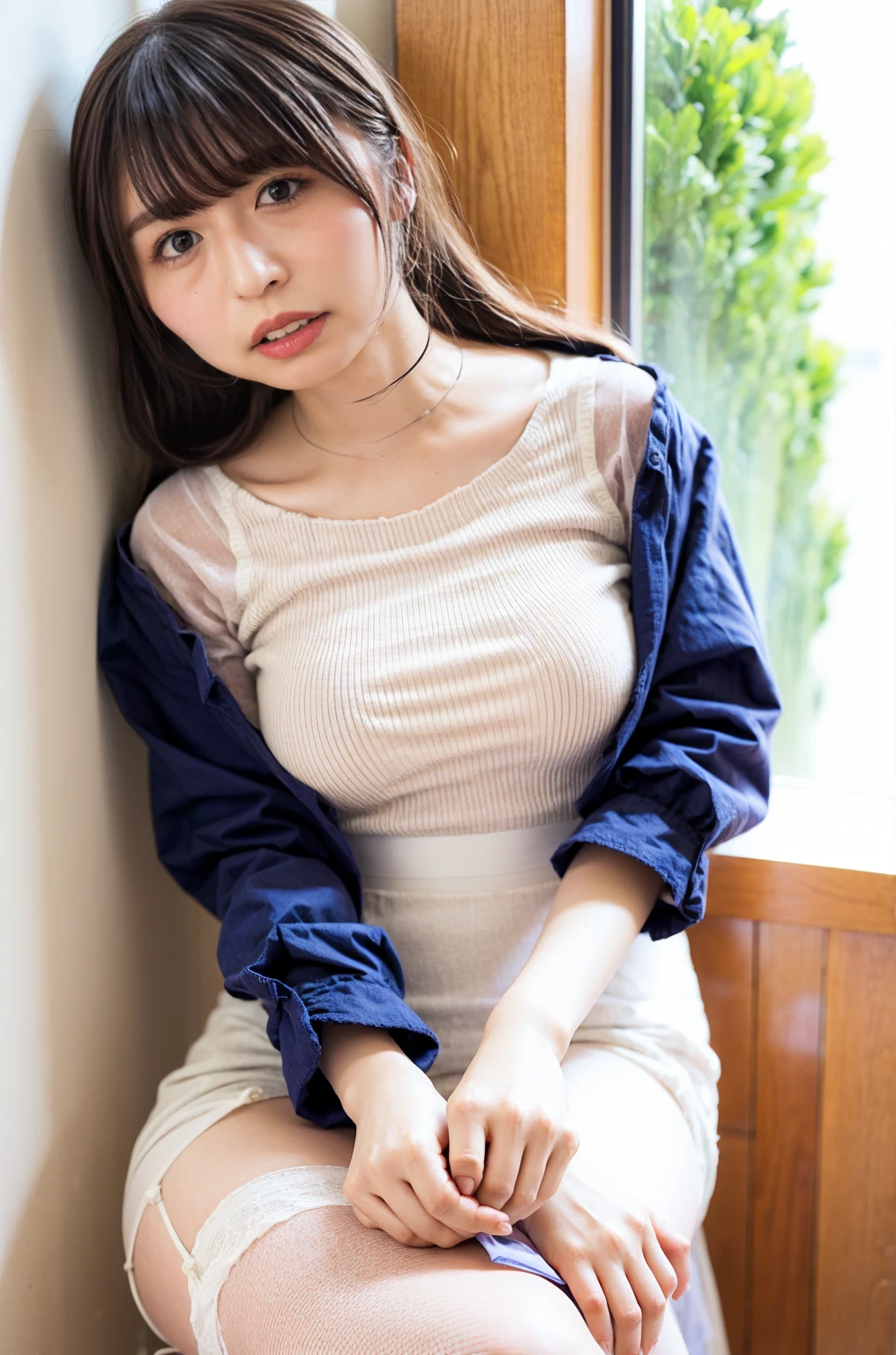 creampie, grabbing her cheeks, nsfw, (top view shot),(lying-style sex with a guy:1.4), arms up, arms bound, (spread legs:1.4), penis vaginal insertion, ((shoulder length straight hair, bangs:1.3)), (Dark Brown Hair:1.2),(Face in tears:1.2), (earrings, choker, Sheer negligee:1.4), (adult woman:1.4), one guy, 8K, masutepiece, Raw photo, Best Quality, Photorealistic, Highly detailed, ((Ultra detailed skin)), (leg focus SHOT:1.5), 20 years old, (Small waist, medium breasts:1.2),(lying her back on desk in office:1.2), faceless guy:1.5, (Semen overflowing from the vagina:1.4)