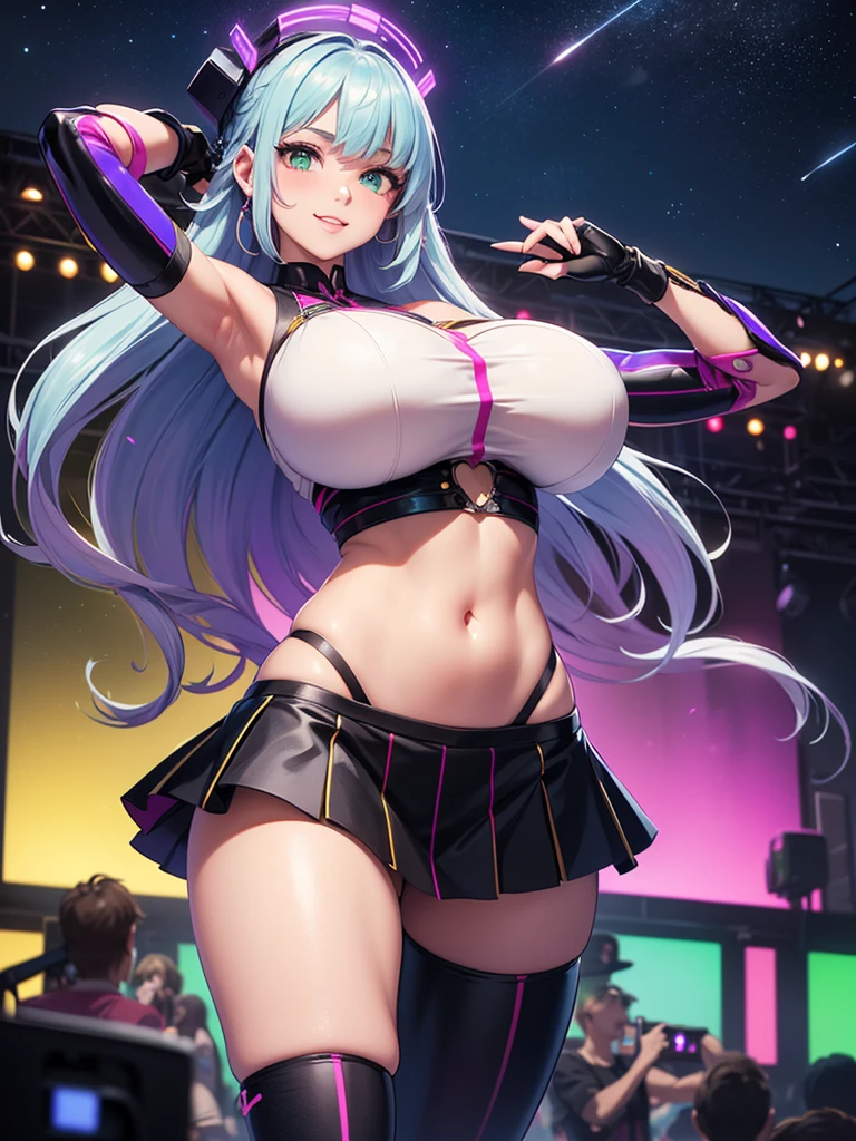 Highest quality,masterpiece,Hard rock band vocalist,Live Stage,Radical Slingshot Swimsuit,Areola,Small live music venue