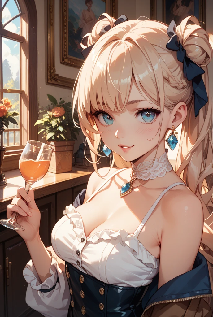 (masterpiece, best quality:1.2), (high resolution, 8K RAW photo, photo realistics, clear focus, weak outline:1.3), (cinematic lighting, moody, textile shading), pov, (solo:1.5), 1 matured woman, 24 years old, (milf:1.5), ((nfsw:1.5, small breast:1.3,  breast cleavage:1.2, harass sexually, in heat, presenting)), ((Bright beautiful eyes with highlight:1.3)), (sitting a stool in night BAR counter, lying face down on the counter with putting arms on the counter top, looking at viewers, holding a cocktail glass), raised sexy, (little happy smile:1.3, shamed), light purple mesh on silver hair, medium long hair, hair over one eye, asymmetric hair, half updo hair, blue eyes, wearing blue sexy party dresses:1.1, long skirt with side slit, wearing green see-through shawl around your upper arms, (Luxury detailed accessories, necklace, earrings, Bracelets), bokeh, dynamic angle, upper body:1.2, close-up face:1.5, face focus, from side:1.2, (correct ???????:1.6, ideal ratio of body proportions, correct hand:1.5, small hands), in a night,