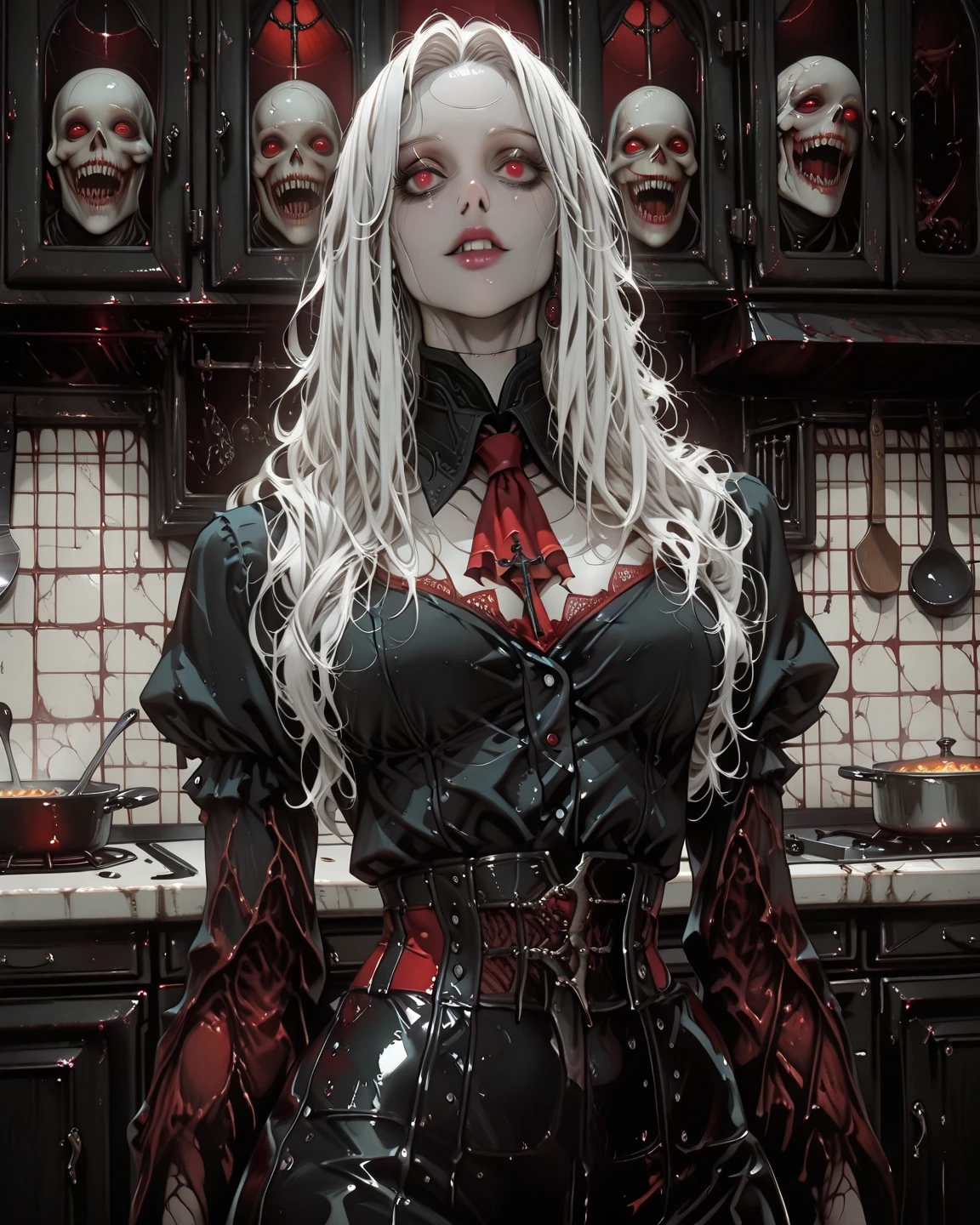 /imagine prompt: (Bloody Ghost Graffiti Handdrawn Style, Strong Visual Impact, Distinct Elements of Violence and Sexual Violence) A demon with long hands and claws, with a large and strong body, thrusts the girl's body onto its own Huge Strong  for frenzy, then an unknown white liquid and reaches