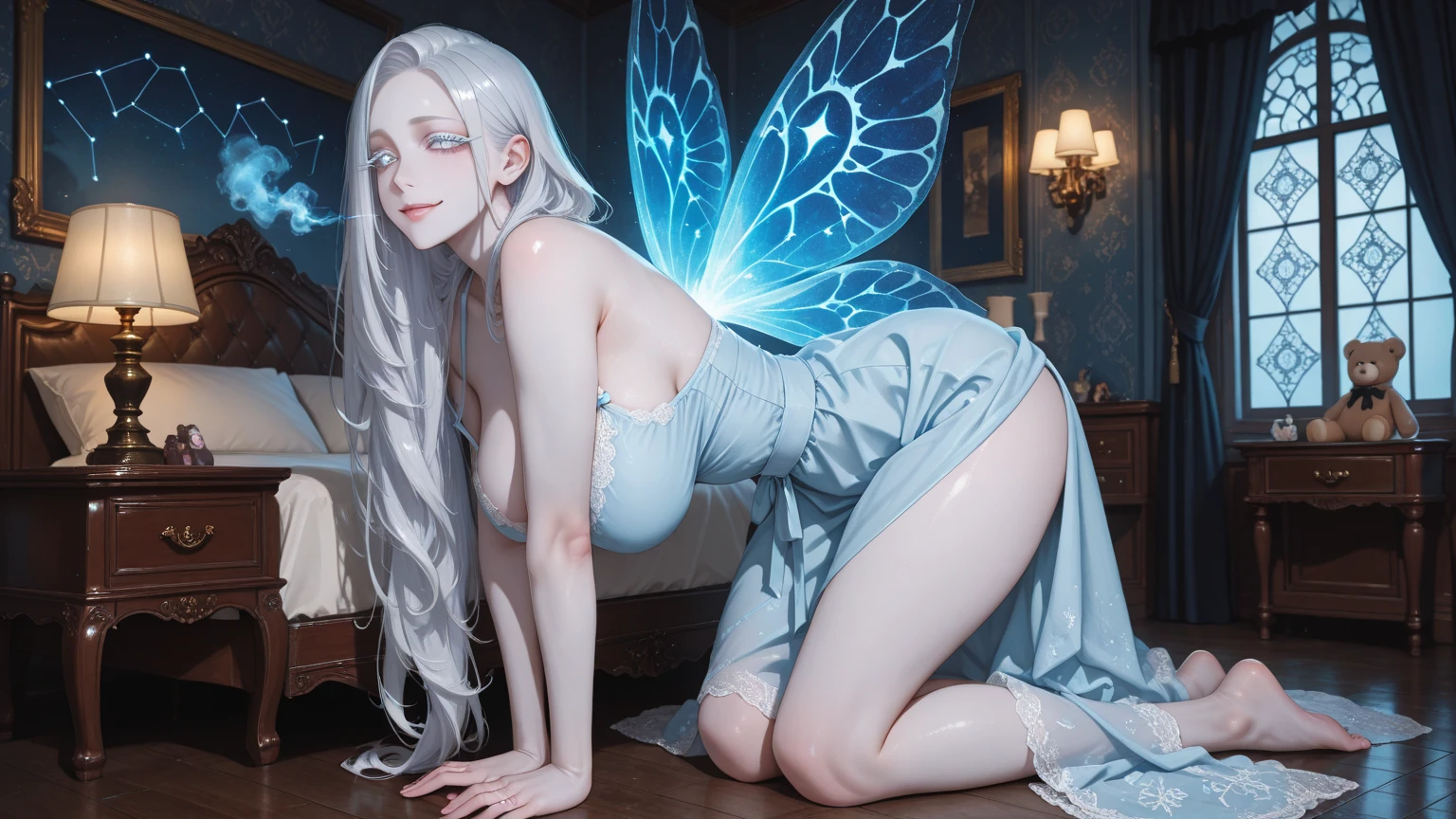 beautiful detailed girl, extremely detailed , beautiful detailed eyes, absurdres, incredibly absurdres, huge filesize, ultra-detailed, highres, extremely detailed,best quality ,masterpiece, illustration, an extremely delicate and beautiful, extremely detailed,CG,unity,8k wallpaper, Amazing, finely detail, masterpiece,best quality,official art,extremely detailed CG unity 8k wallpaper, (masterpiece, best quality,high quality, White skin, ,(realistic: 1.2), 1girl, solo, glasses, smile, open mouth, looking at viewer, long hair, blue eyes, wings, long sleeves, bug, bangs, butterfly, jacket, white hair, sky,outdoors,((upper body)), ((Puffy lips, blue eyes)) (yellow hairs),((Breast exposed)),((nipple exposed)),((pink nipples)), (((full body:1.2)))