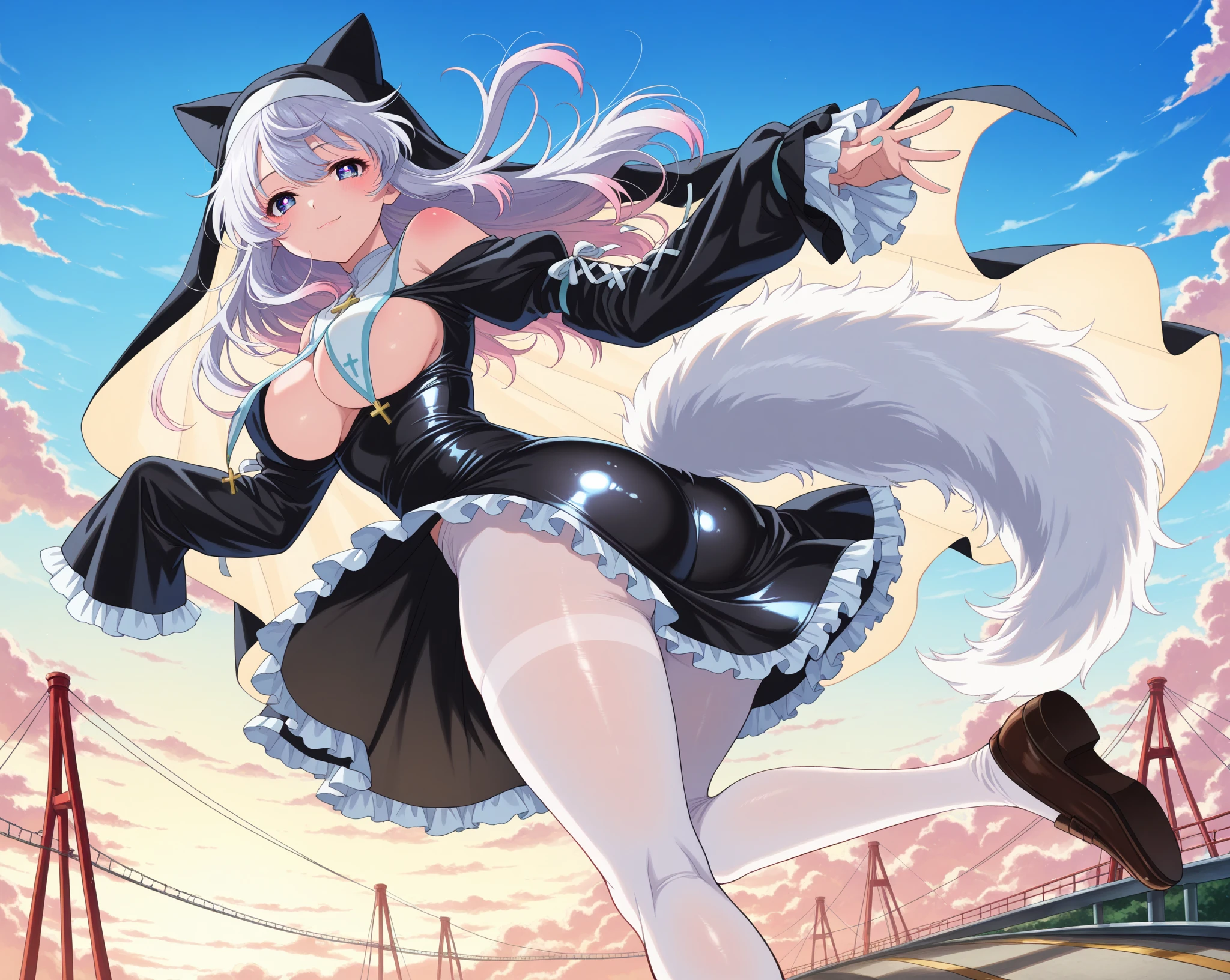 [(white background:1.5)::5], (imid shot:0.95), (full body:1.25), Dynamic angle, (falt color:1.3),colorful,
shinano \(azur lane\),1girl, shinano (azur lane), car, breasts, tail, animal ears, skirt, thighhighs, motor vehicle, race queen, ass, ground vehicle, fox ears, long hair, multiple tails, large breasts, white hair, fox girl, official alternate costume, confetti, fox tail, solo, sports car, high heels, looking at viewer, thigh boots, thighs, cloud, pleated skirt, sky, bare shoulders, miniskirt, outdoors, boots, full body, kitsune, blue sky, day, animal ear fluff, white tail, microskirt, black skirt, all fours, logo, bangs, looking back, vehicle focus
 <lora:azur lane_20230619144714-000018:0.6>     <lora:shinanoAzurLane_v10:0.8>