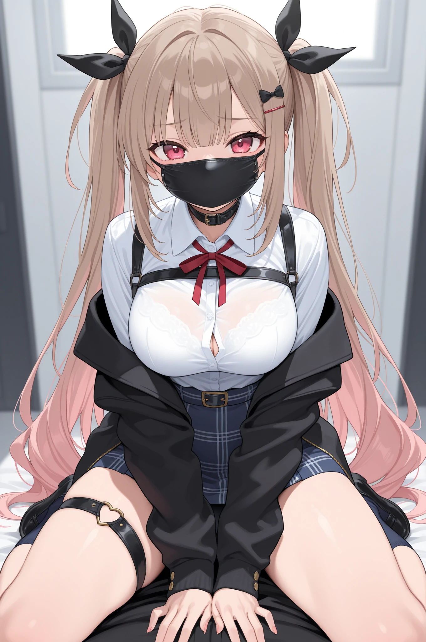 Shiny blond hair, very long hair, sophisticated haircut, ((((hair fully braided)))), ((small twisted braids)), thin and oval face, submissive, (((gagged))), ((((latex camisole)))), ((((tight latex skirt)))), cute and blushing 18 years old anime girl, look away because she is embarrassed and blushes, (fidgets and tries to free itself from its constraints), bright blue eyes, detailed face, detailed members, detailed arms, detailed hands, ((((sparkling diamond jewelry)))), tiara, ((makeup)), high heels, puffy sleeves, long gloves, long eyelashes, Girl lying, tied by ropes, shackled, can no longer move, tied tightly, very hard tied up with lots of ropes, hampered by so many ropes that she can no longer move, bound hands and feet, ropes tie his whole body, tied extremely tightly and forcefully to her bed by a lot of ropes, its limbs are strongly tied together by ropes, his torso is tied up with thick cords, her chest is so tied up with ropes that it sticks out, her legs are tied tightly with thick ropes, his hands are tied behind his back with ropes, she can no longer move her feet, her hands which are tied by thick ropes, she desperately tries to free herself, likes to be tied tight with big ropes, likes to be immobilized by big ropes, lying down, his hands and feet are strongly tied to the railing of his bed, his legs are pressed together and tied with ropes, its limbs are held vigorously by imposing ropes, her hands are tied securely behind her back by ropes, her chest is compressed by strong ropes, she is pressed against her bed and restrained by large ropes, (ropes tie her entire stomach tightly), (shibari, arms behind the back:1.4), (hands on the back), (masterpiece, best quality) 1.5, 1girl, solo, (sexy, beautiful woman, perfect face, perfect eyes, perfect hands), samus aran, (shibari, arms behind the back:1.4), (hands on the back), Spread the legs, s' ((lie in bed by big ropes)), ((close up of the girl)), ((((lie in bed))))