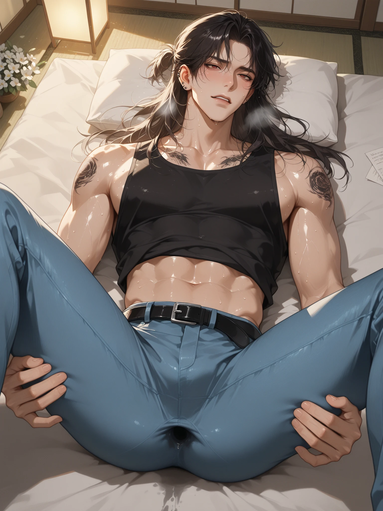 ((Detailed eyes, Shining eyes:1.2)),beautiful eyes,{best quality}, {very aesthetic}, {ultra-detailed}, {best illustration}, nsfw,{{2boys}},spread legs,Expanding the anus,boy,Big eyeballs,eyes wide open,look at viewer,silver long hair, anal, man, penis,Stand with your feet apart,Stick your ass out,Fox ears,cute body,completely nude,Expanding the anus,Anal bulge,(cum on ass),(cum in ass hole),Cum in anus,open mouth,Long bangs down to the eyes,Hide your hands,The penis is visible before erection,I can see the anus expanding,Erect nipples,((Eye contour emphasis)),No pubic hair,above shot,missionary position, spread legs, legs up,2d,dooring,((blushing)),((pesis in ass)),((penis in Anal))