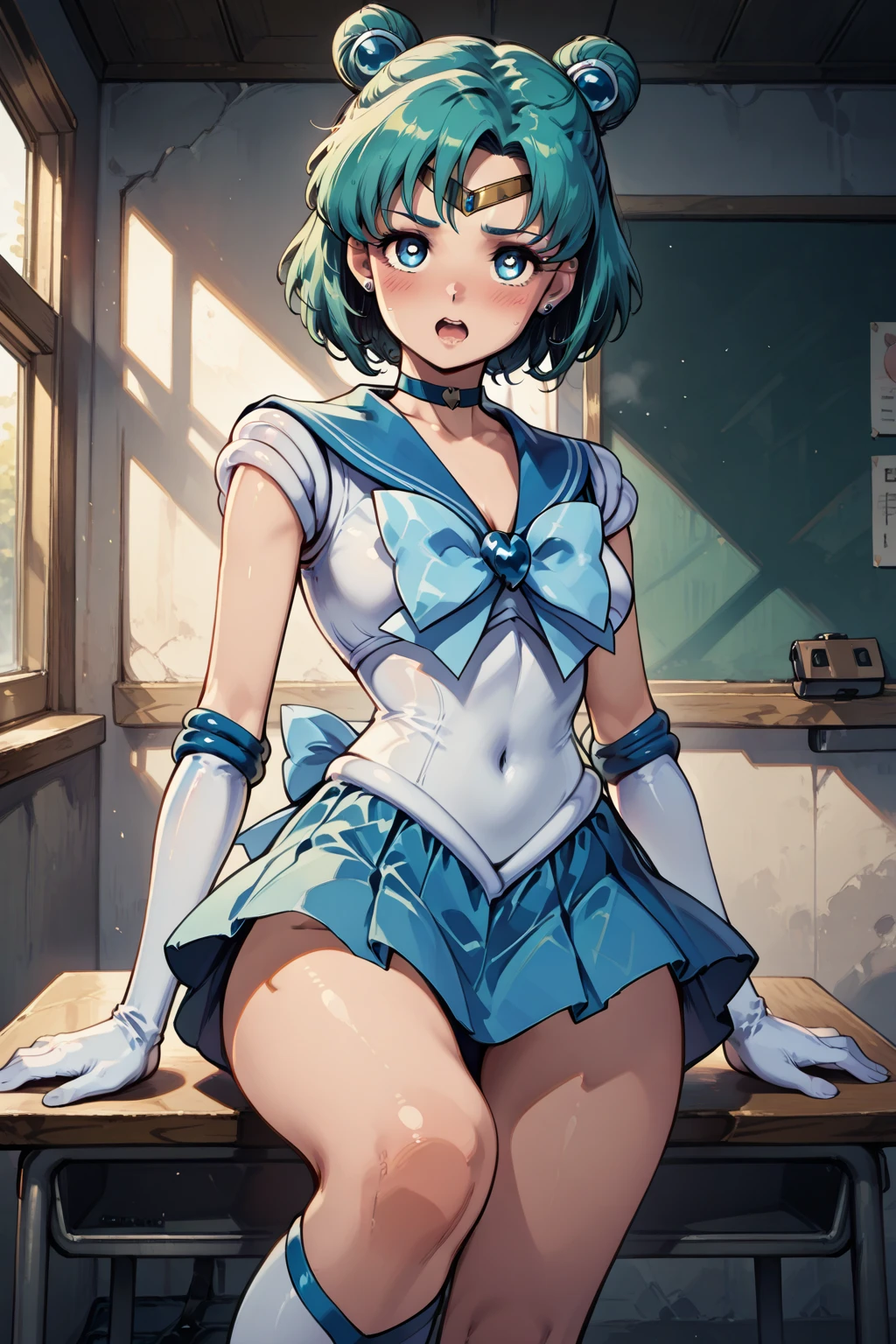 Sailor Mercury Standing in Dynamic Pose on a Street, meio-dia, , Mer1, tiara, botas de joelho, Gargantilha Azul, ((saia azul)), Colar de marinheiro azul, menina bonito, cabelos azuis, luvas de cotovelo, Uniforme Sailor Senshi, (face determinada) , (perfect hands) , nariz perfeito, (cara bonito) , Nariz bonito, pele perfeita, ((Rosto detalhado)), ((perfect hands)), (((well drawn hands))), master part, best quality, circunstanciado, Papel de parede 8K, cowboy shot, 1girl, Saia Curta, quadris largos, beautiful face, (ventoso) , carregando Kamehameha, aura, blue lightning, ((Calcinha Branca)), carregando bola azul, linhas de movimento, (Roda:1.4), dia, Rua, (saia para cima),,(saia soprando), ((rosto bem desenhado)), (segurando bola), ultra detalhado, Both arms out, (cinco dedos)(masterpiece), best quality, highres, (hyperrealistic:1.3), 4k, 8k, Detailed Illustration, intricate detail, ((an extremely delicate and beautiful)), dynamic angle, solo, a mature woman, (schoolgirl uniform:1.2), (smile face),  blue hair, very detailed skin, 
 skin pores, textured skin,huge long wide breasts, spread legs, crotch, sit, thick, curvy, chubby, (long skirt), seductive, cinematic lighting, sharp shadows, amazing quality, amazing shading, soft lighting, (symetrical:1.2) ultra-detailed