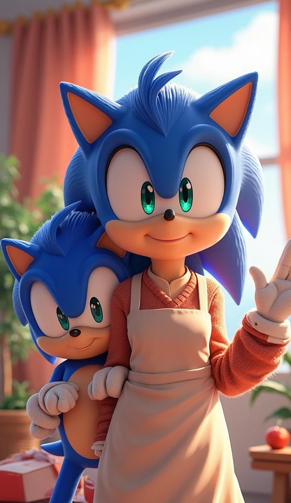 Tails the anthropomorphic orange fox sleeping cuddled with Sonic the anthropomorphic blue hedgehog in a forest 