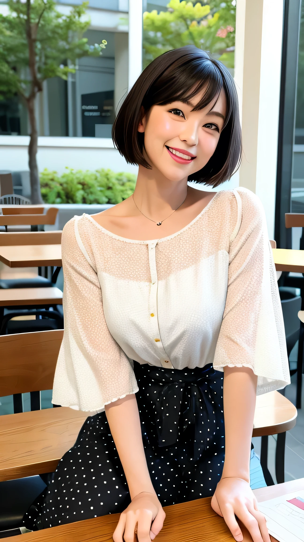 （show off breasts）,(現実of, photo-現実of:1.37),(8k, RAW Photos, highest quality, masterpiece:1.2), cute, boost mood,Dayu Seren, Very delicate and beautiful girl,Very detailed, , Genuine, incredibly Absurd, Abstraction, snatch, very elaborate body, Sexy smile, young,20-year-old, Heart-shaped pupils,of, highest quality,Very detailed顔,Pink Hair, Two-tone hair, Beautiful fine hair, Exquisite and beautiful face,Clear Eyes, Soft lips, Very accurate and detailed, Absurd, Very CGI-like,Huge breasts,（Exposing the breasts:1.37),Accentuate your breasts,((8k:1.27)、highest quality、masterpiece、超A high resolution:1.2)Photo Beautiful Japan woman(Comfortable:1.1) grace、good、Gradient lighting、One Girl、Delicate skin、Look at this、Brown eyes、(Short hair with bangs:1.2)、(Medium Chest:1.0)、(middle breast wheel:0.8)、(現実ofな:1.4)、(highest quality:1.0)、(超A high resolution:1.0)、8k、Raw photo、(masterpiece:0.2)、(Purelos Face_v1:0.5)、 Fashion of the 60s、Classicなデザインの服、Jumper dress、Retro dresses、Classic、pop、Kamimei、Excited expression、Red cheeks、What can I do for you?、Staring at this、Cafe、Table seating、theme、Looking down from above、Tilt、、Already watched、good姿勢、On the chest、On the chest、SLR、Theatre Lobby、Small handbag、Staring at this、smile、seems to be happy、Breast bulge、Ginza City、