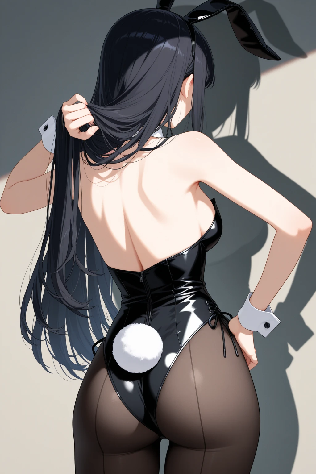 ((Shishiro Botan)),I stuck my butt out,Ass close up,blush),I can see your back((Glossy black strapless leotard))round 1,Cat&#39;tail