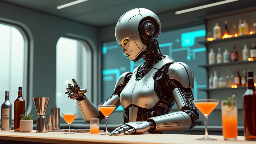 A classic robot serving drinks at an old fashioned bar