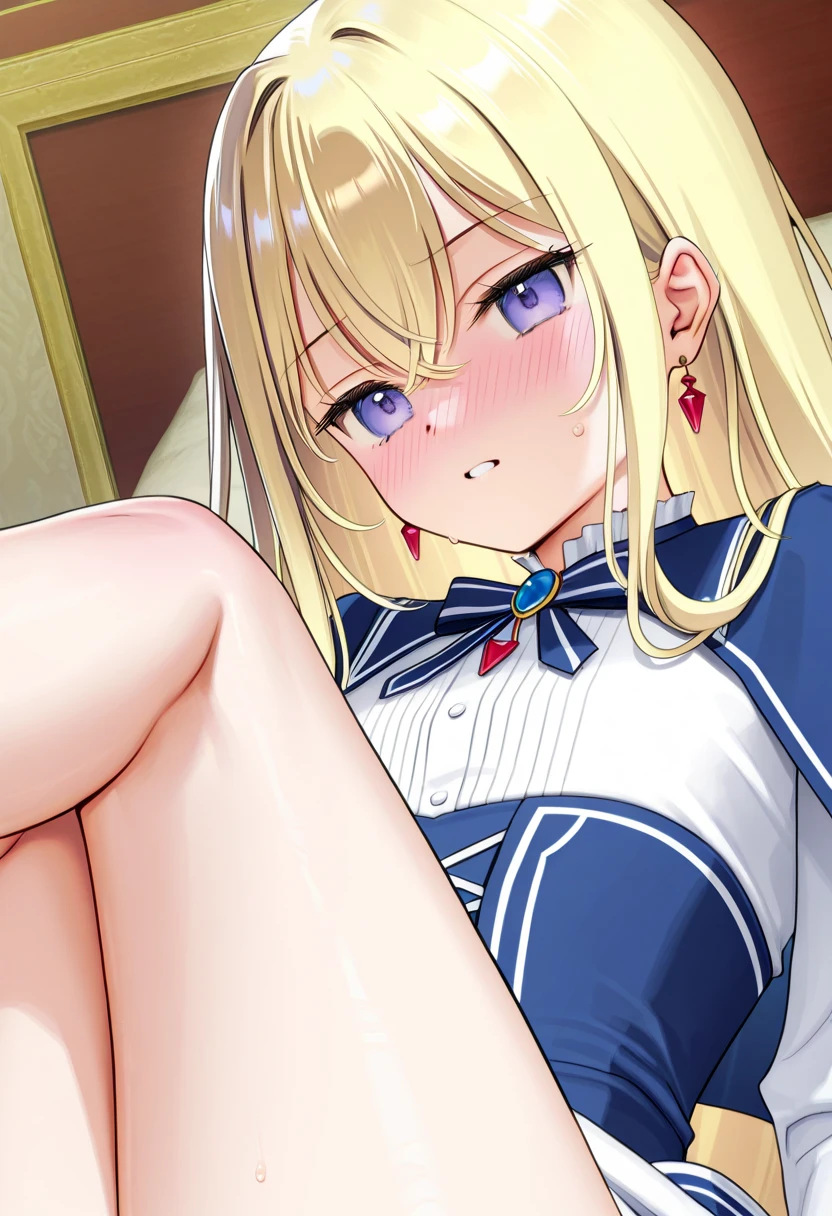 nsfw,Sleep in bed、lie down、On your back、open your legs、vaginal ejaculation、It's inside、dripping、vaginal _Large amount、Hand up、Holding a pillow、Alice、美girl、girl、delicate、beautiful, whole body, smile, smile alicesmt, dress, long hair, blonde hair, hair band, dull bangs, puffy sleeves, blue dress, yellow eyes