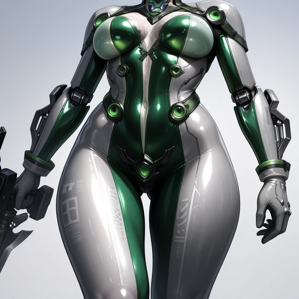 score_9, score_8_up,(machina),1 girl,large breasts,humanoid robot.,white metal body,robot joint,green scheme,glowing trims,standing,close up,faceless robot,black armor,dark fantasy,perfect anatomy,four arms,black cloaks,volumetric lighting,detailed,4k resolution